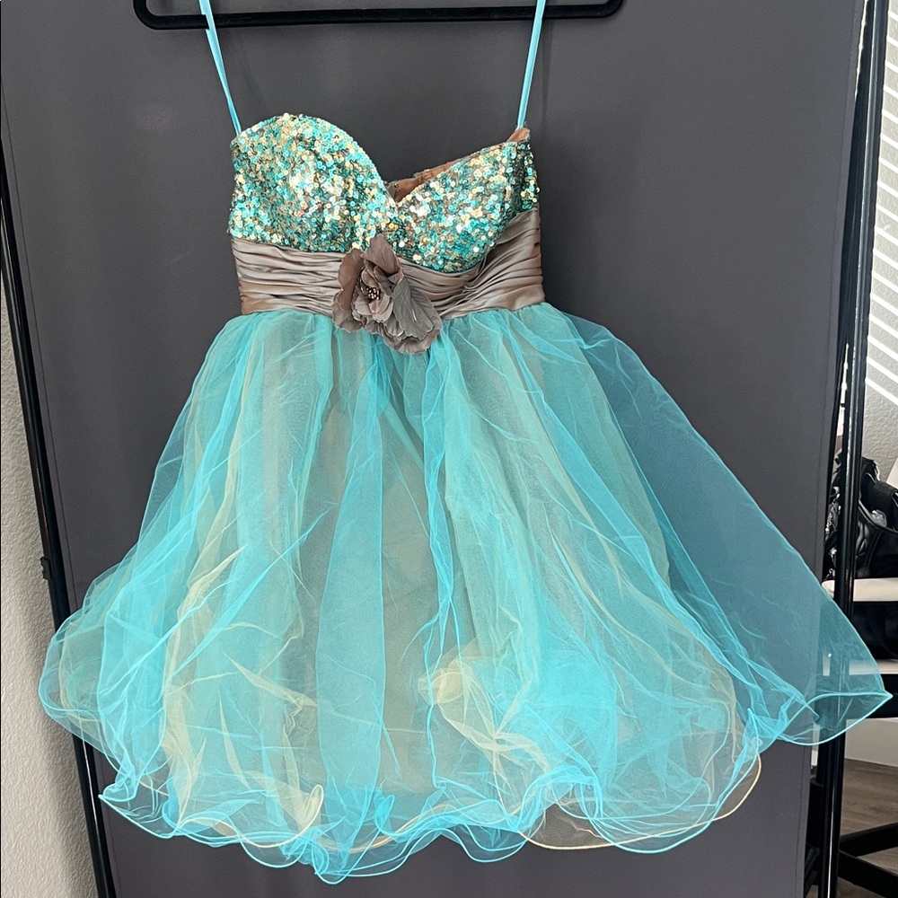 May Queen Couture Aqua and Brown Formal women’s  Dress